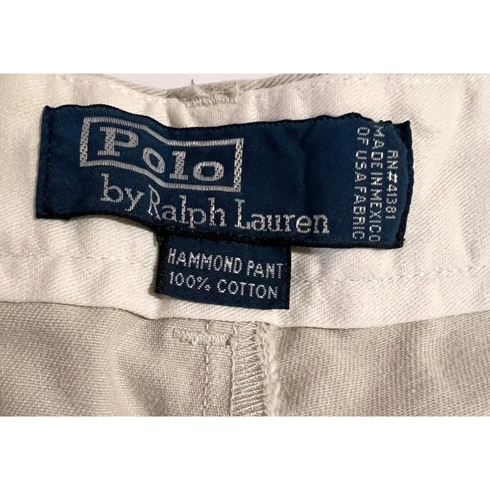 Polo Ralph Lauren Hammond Pant Mens 36x27‎ Khaki Tan Pleated Cotton Chino Cuffed